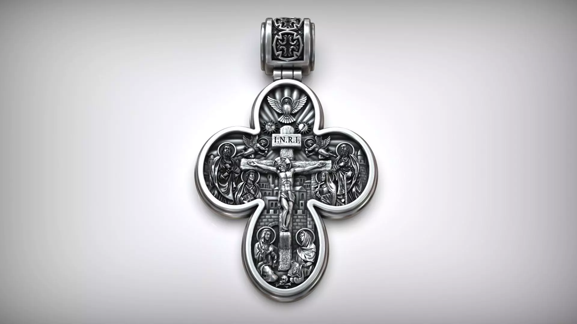 Four Leaf Clover Medal Christian Catholic Double Sided Cross 3D print model_11