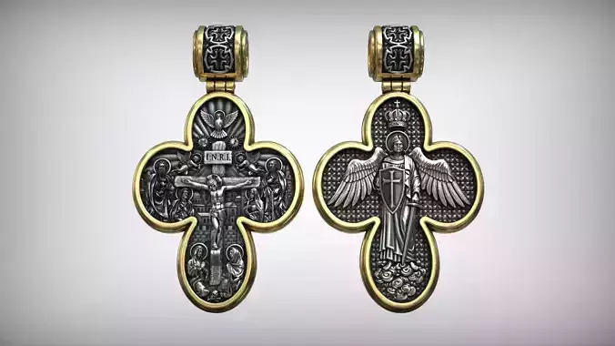 Four Leaf Clover Medal Christian Catholic Double Sided Cross