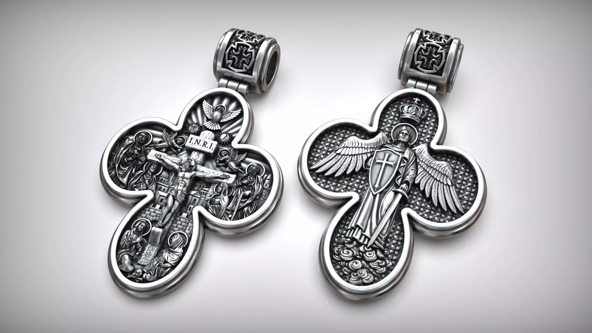 Four Leaf Clover Medal Christian Catholic Double Sided Cross 3D print model_6