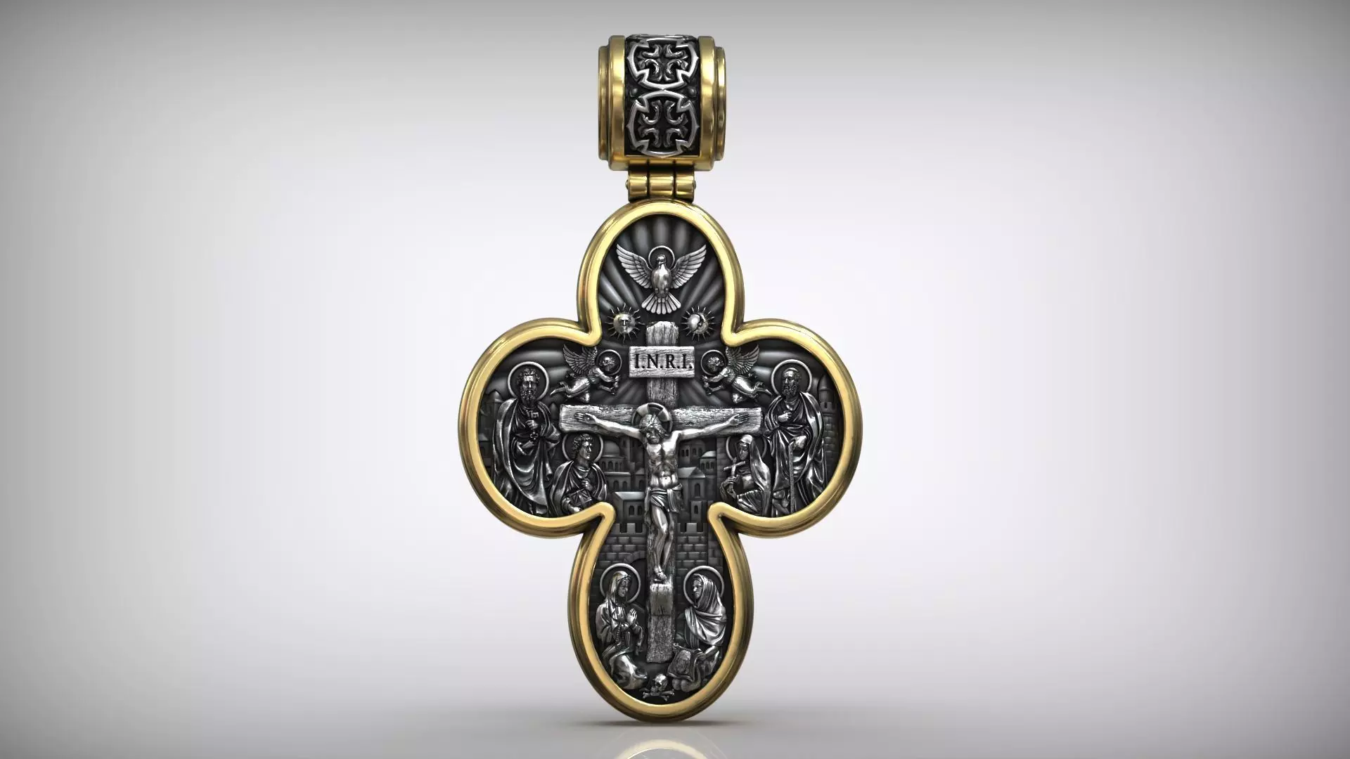 Four Leaf Clover Medal Christian Catholic Double Sided Cross 3D print model_8