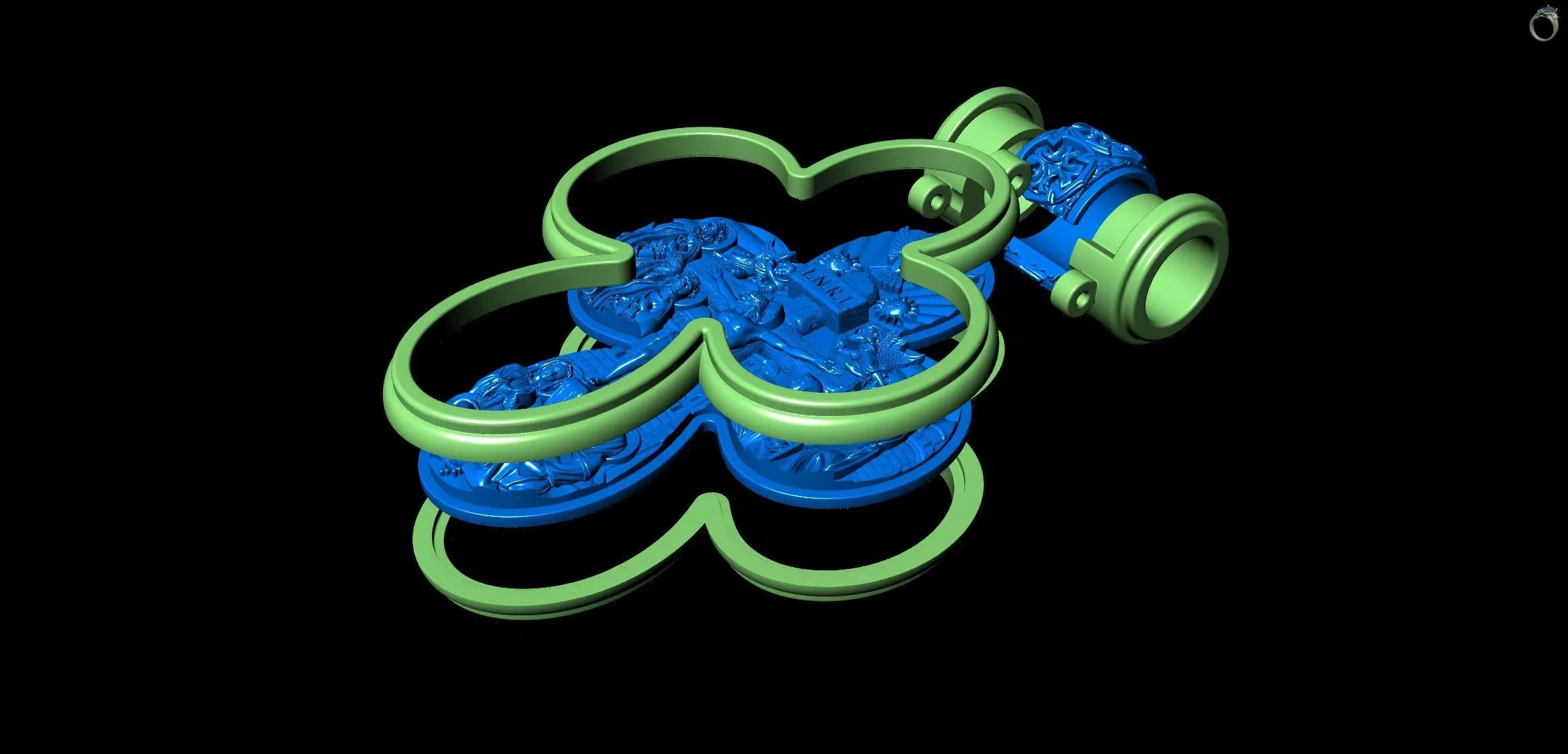 Four Leaf Clover Medal Christian Catholic Double Sided Cross 3D print model_16