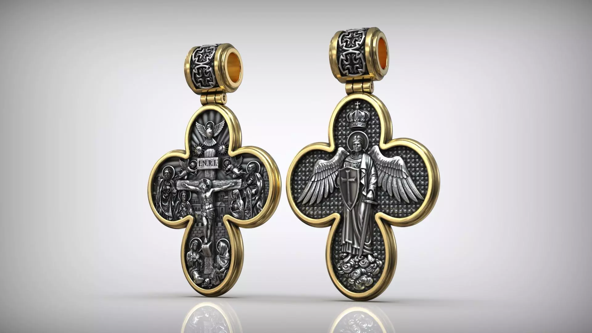 Four Leaf Clover Medal Christian Catholic Double Sided Cross 3D print model_5