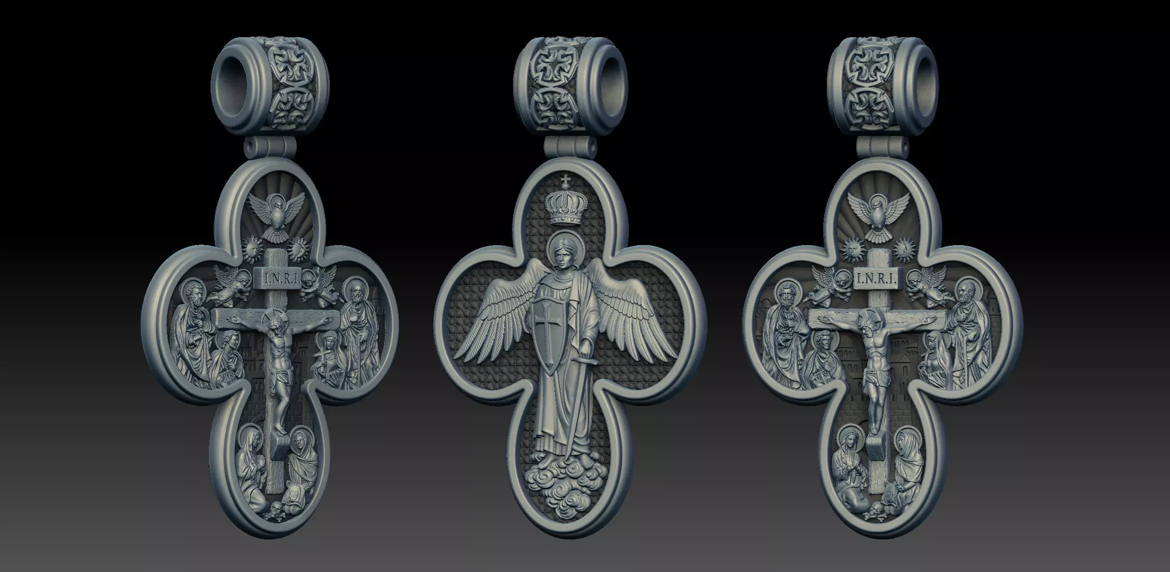 Four Leaf Clover Medal Christian Catholic Double Sided Cross 3D print model_19
