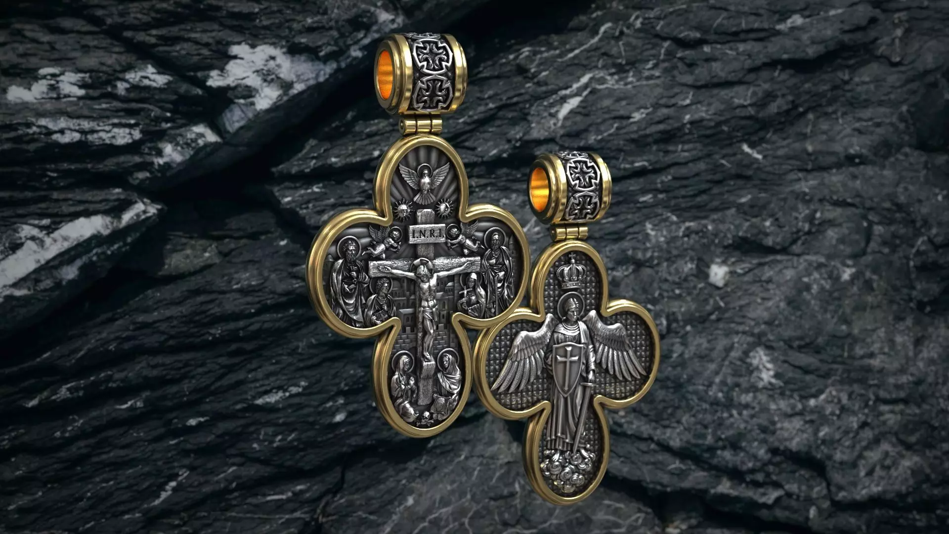 Four Leaf Clover Medal Christian Catholic Double Sided Cross 3D print model_13