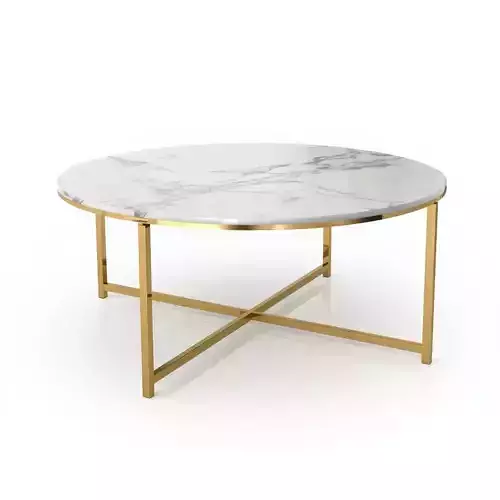 Luxury Round Marble Coffee Table with Gold X-Base 3D Model