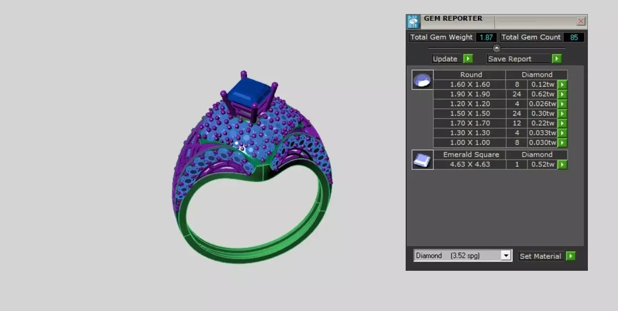 Emerald Square Rings 3D print model_3