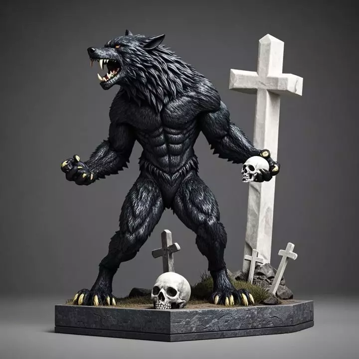 2287 Werewolf Howling with Skull 3D Model magic 3D print model
