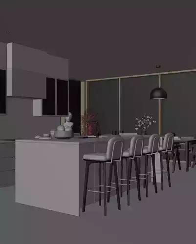Villa living scene 3D model 7