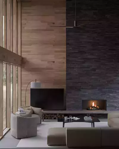 Villa living scene 3D model 2