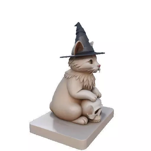 2288  Witch Cat with Skull and Candlestick Figurine 3D print model_11