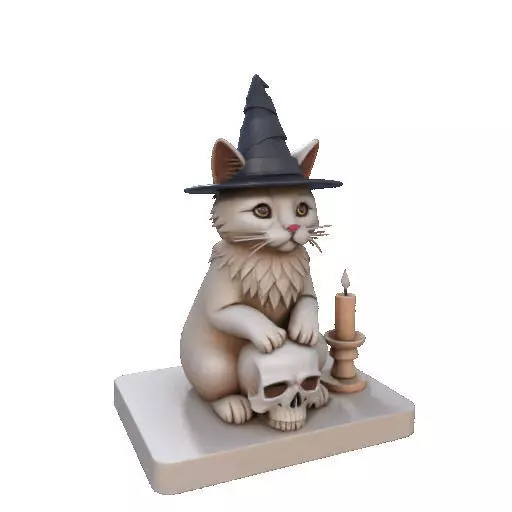 2288  Witch Cat with Skull and Candlestick Figurine 3D print model_8