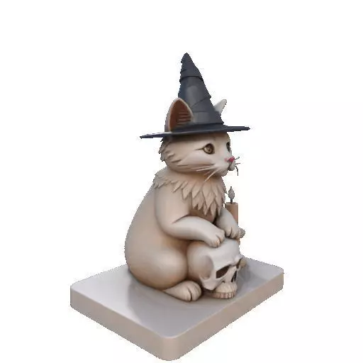 2288  Witch Cat with Skull and Candlestick Figurine 3D print model_10