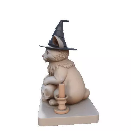 2288  Witch Cat with Skull and Candlestick Figurine 3D print model_29