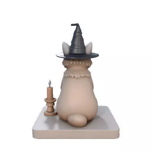 2288  Witch Cat with Skull and Candlestick Figurine 3D print model_21