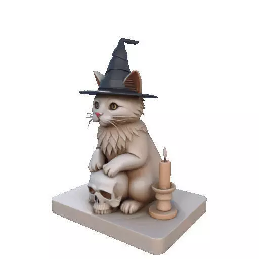 2288  Witch Cat with Skull and Candlestick Figurine 3D print model_33