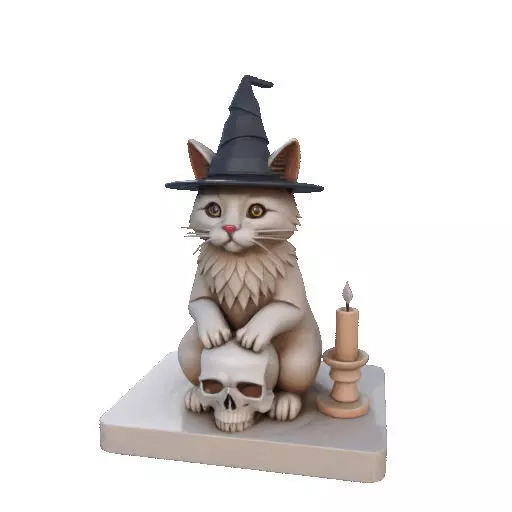 2288  Witch Cat with Skull and Candlestick Figurine 3D print model_35