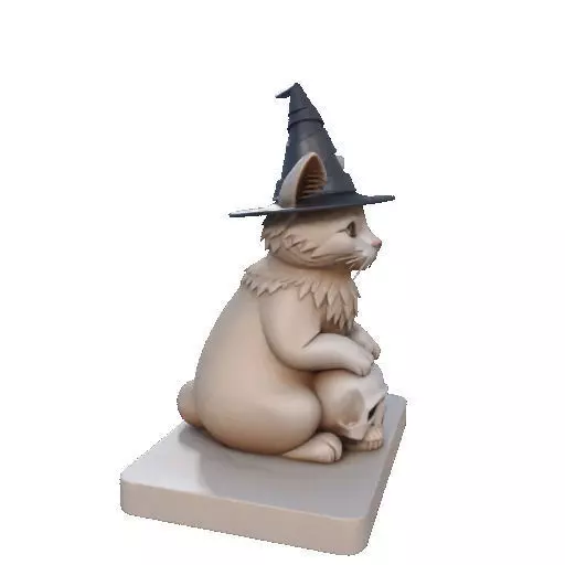 2288  Witch Cat with Skull and Candlestick Figurine 3D print model_12