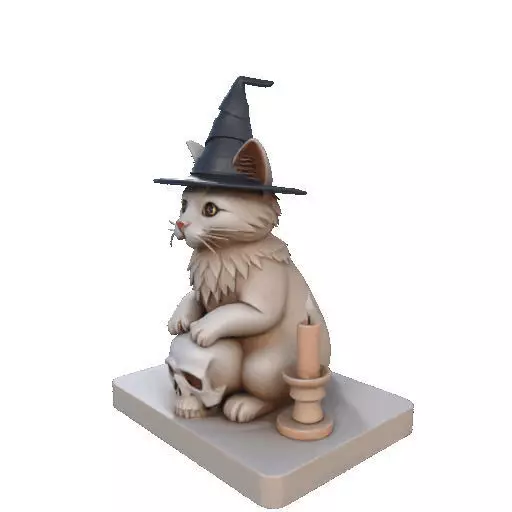 2288  Witch Cat with Skull and Candlestick Figurine 3D print model_32