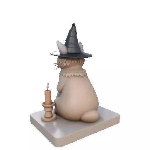 2288  Witch Cat with Skull and Candlestick Figurine 3D print model_24