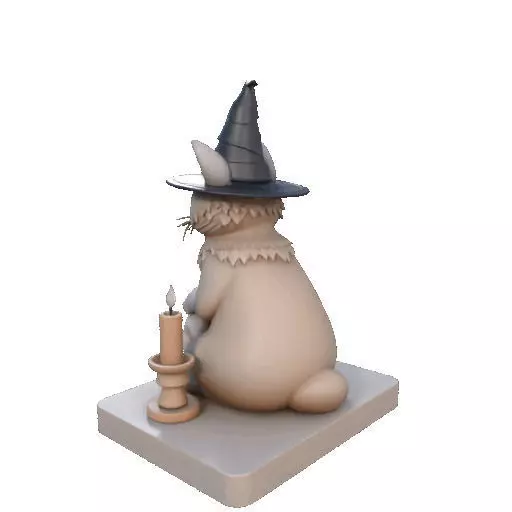 2288  Witch Cat with Skull and Candlestick Figurine 3D print model_25