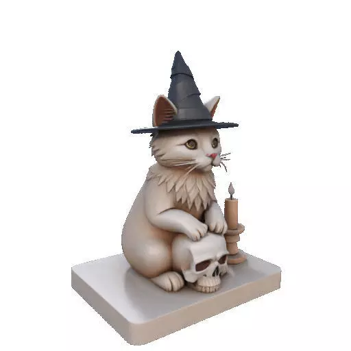 2288  Witch Cat with Skull and Candlestick Figurine 3D print model_9