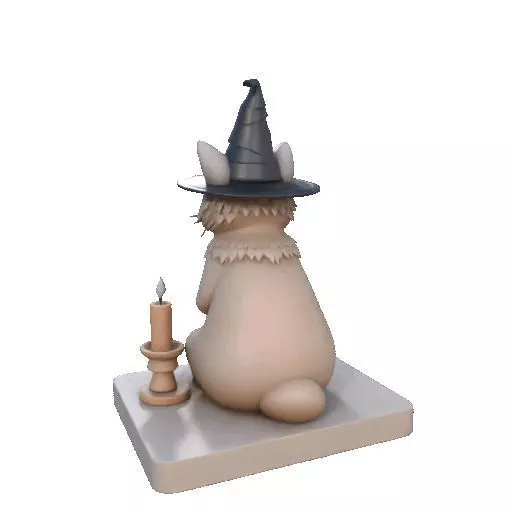 2288  Witch Cat with Skull and Candlestick Figurine 3D print model_23