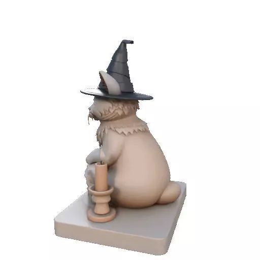 2288  Witch Cat with Skull and Candlestick Figurine 3D print model_27