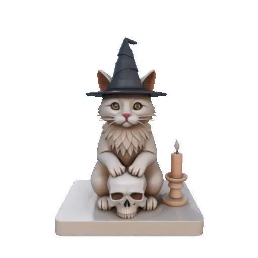 2288  Witch Cat with Skull and Candlestick Figurine 3D print model_6