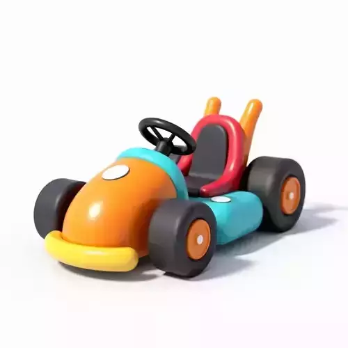 Colorful Cartoon Go-Kart with Orange Blue 3D Model
