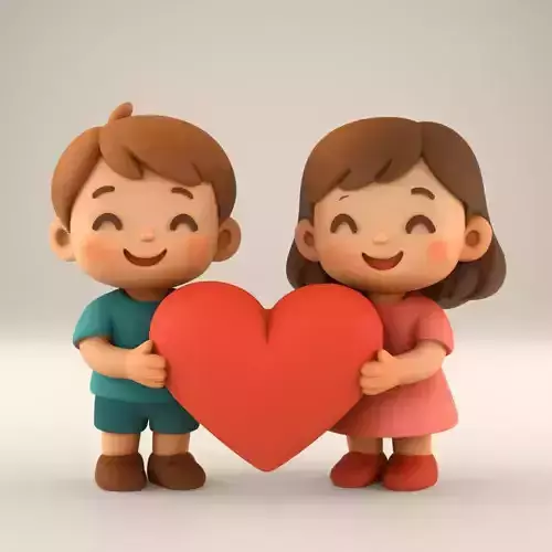 Cute Couple Holding Heart STL Seperate base