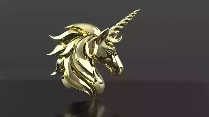 Golden Unicorn Head 3D Model