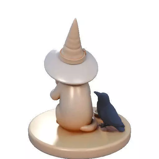 2289Witch Cat with Skull Raven Candlestick Figurine 3D print model_15