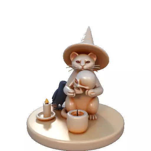 2289Witch Cat with Skull Raven Candlestick Figurine 3D print model_28