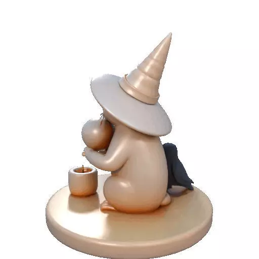 2289Witch Cat with Skull Raven Candlestick Figurine 3D print model_19