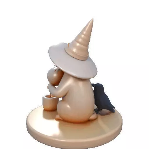 2289Witch Cat with Skull Raven Candlestick Figurine 3D print model_18