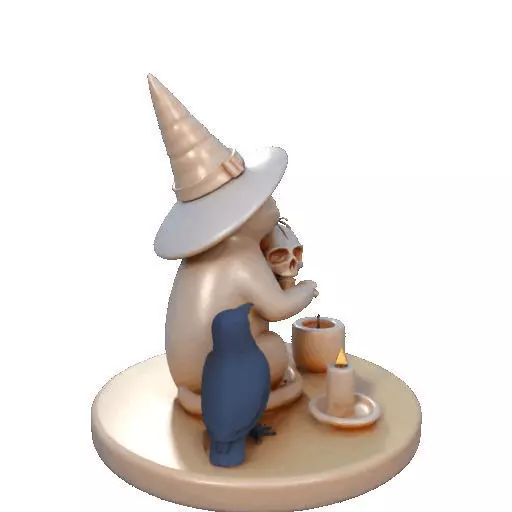 2289Witch Cat with Skull Raven Candlestick Figurine 3D print model_9