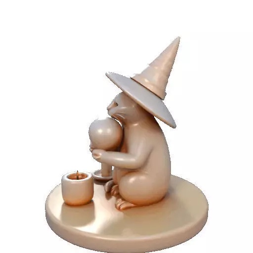 2289Witch Cat with Skull Raven Candlestick Figurine 3D print model_22