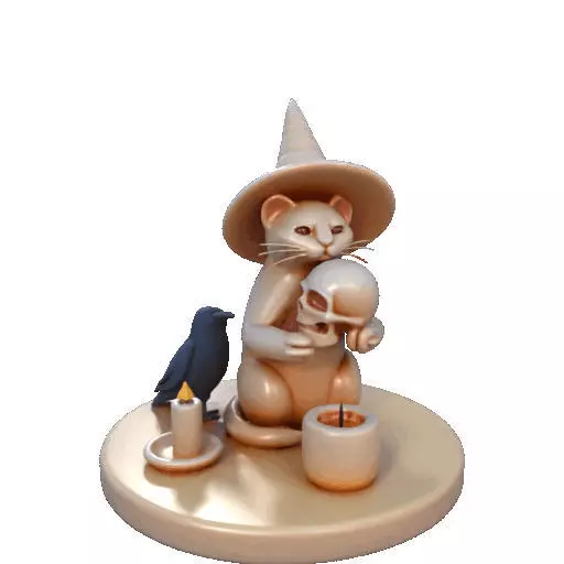 2289Witch Cat with Skull Raven Candlestick Figurine 3D print model_30