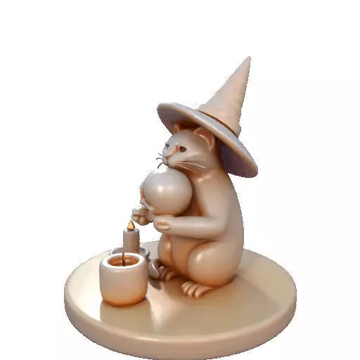 2289Witch Cat with Skull Raven Candlestick Figurine 3D print model_24