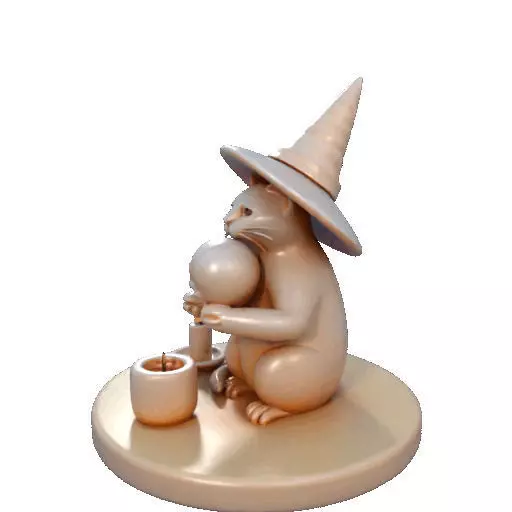2289Witch Cat with Skull Raven Candlestick Figurine 3D print model_23