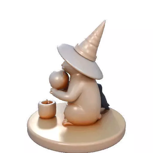 2289Witch Cat with Skull Raven Candlestick Figurine 3D print model_20