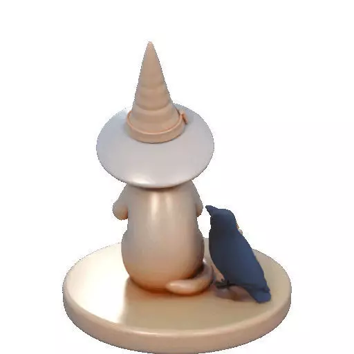 2289Witch Cat with Skull Raven Candlestick Figurine 3D print model_14