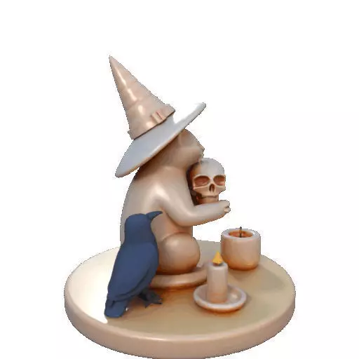 2289Witch Cat with Skull Raven Candlestick Figurine 3D print model_7