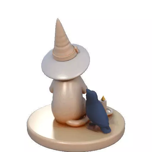 2289Witch Cat with Skull Raven Candlestick Figurine 3D print model_13