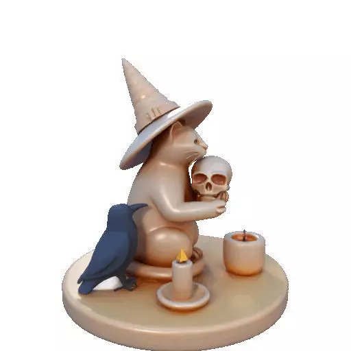 2289Witch Cat with Skull Raven Candlestick Figurine 3D print model_35