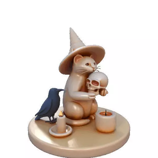 2289Witch Cat with Skull Raven Candlestick Figurine 3D print model_32