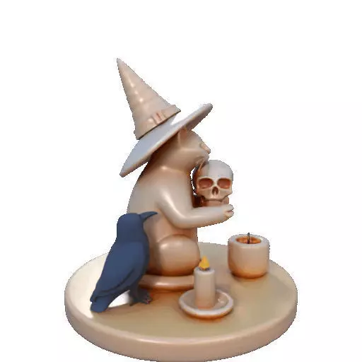 2289Witch Cat with Skull Raven Candlestick Figurine 3D print model_6