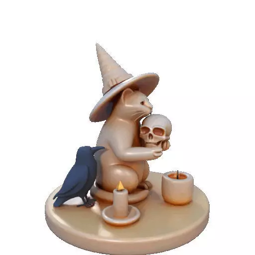 2289Witch Cat with Skull Raven Candlestick Figurine 3D print model_34