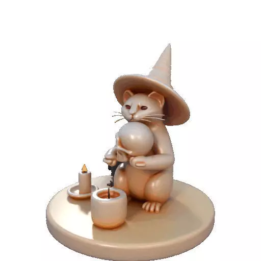 2289Witch Cat with Skull Raven Candlestick Figurine 3D print model_26