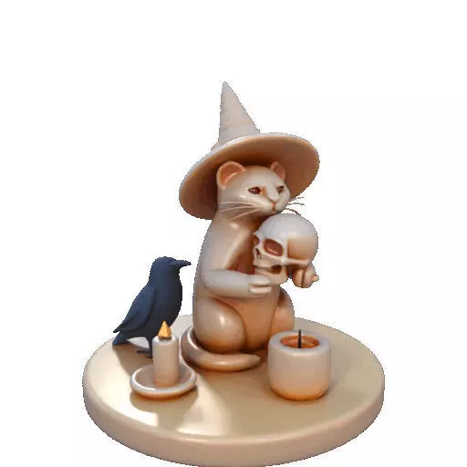 2289Witch Cat with Skull Raven Candlestick Figurine 3D print model_31